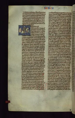 Historiated Initial ""E"" with a Knight on Horseback