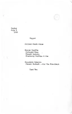 White House Supper Menu