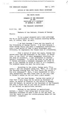 Remarks of the President at the Unveiling of a Portrait of George P. Shultz, the Treasury Department [Ford Speech or Statement]