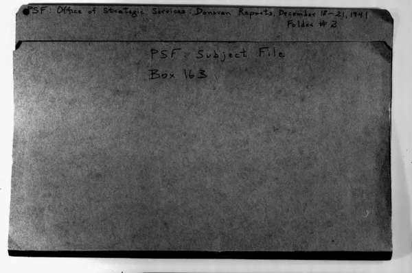 Office of Strategic Services - Reports, December 18, 1941- December 27, 1941