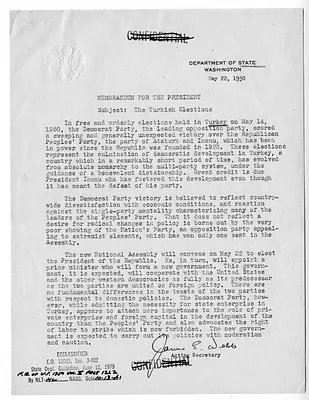 Memorandum from Acting Secretary of State James Webb to President Harry S. Truman