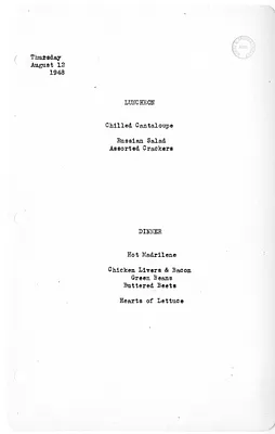 White House Luncheon and Dinner Menu