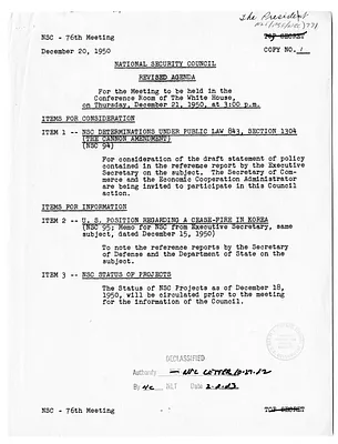 Revised Agenda for the Seventy-Sixth Meeting of the National Security Council