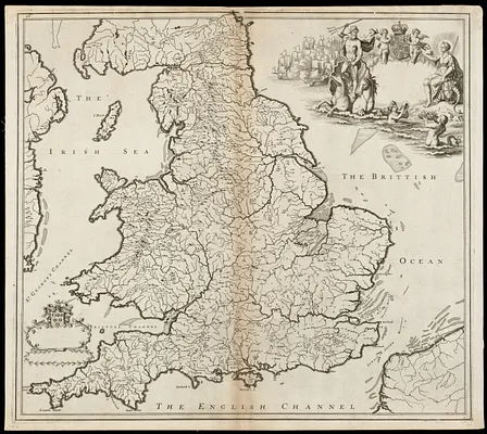 [The natural shape of England with the names of rivers, seaports, sands, hills, moors, forrests, and many other remarks which the Curious will observe