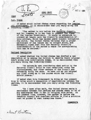 Memorandum, Near East, Iran, U. S. Views