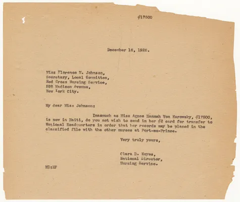 Letter from Clara D. Noyes to Florence M. Johnson