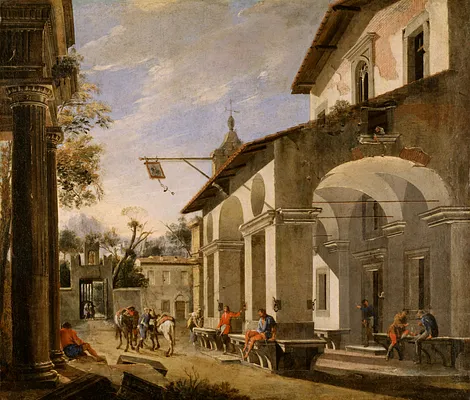 Courtyard of an Inn with Classical Ruins