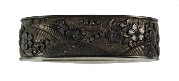 Fuchi with Cherry Blossoms Floating on Waves