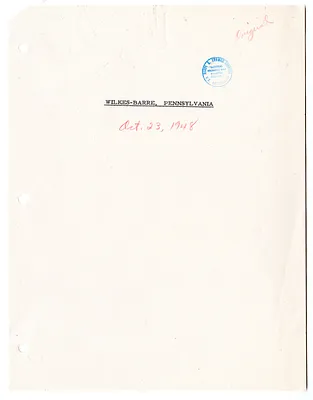Reading Copy of Speech by President Harry S. Truman at Wilkes-Barre, Pennsylvania