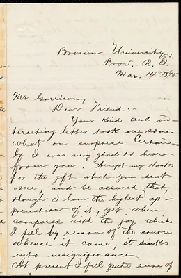 Letter from George Washington Milford, Prov[idence], R.I., to William Lloyd Garrison, Mar[ch] 14 1875