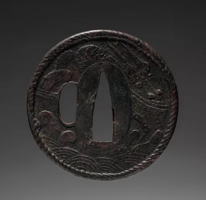 Sword Guard (Tsuba) with Dragon in Waves