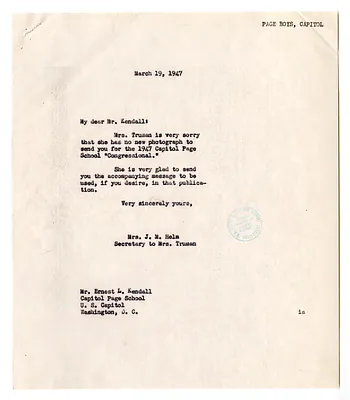 Correspondence Between Ernest L. Kendall, Bess W. Truman, and Edith Helm