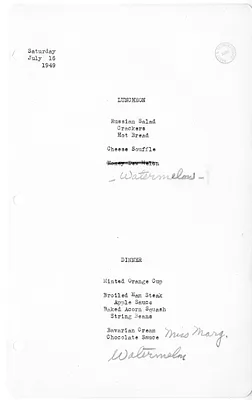 White House Luncheon and Dinner Menu