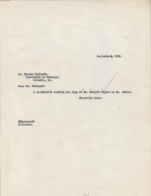 Letters Sent to Dr. Herman Schlundt, September 4, 1929