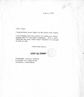 Correspondence Between President Harry S. Truman and Governor Chester Bowles
