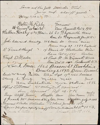 Sacco and Vanzetti murder trial jury and sheriff guards list