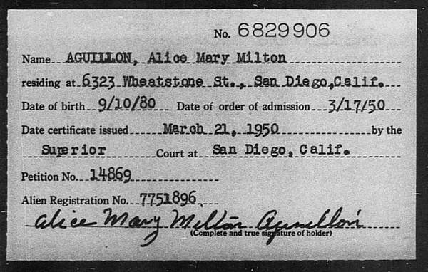 Aguillon, Alice Mary Milton - 1950