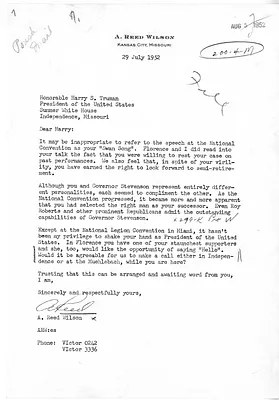 Letter from A. Reed Wilson to President Harry S. Truman