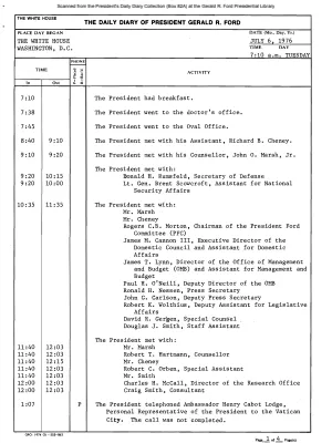 President Gerald R. Ford's Daily Diary, July 06, 1976