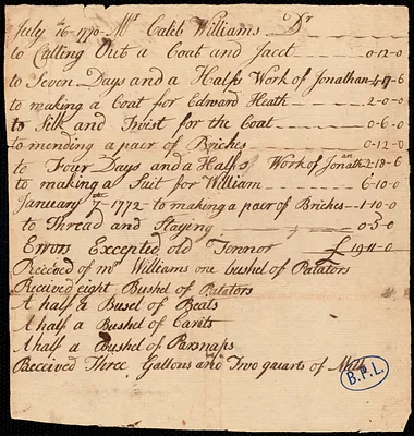 Cost of coat and suit for W. Caleb Williams