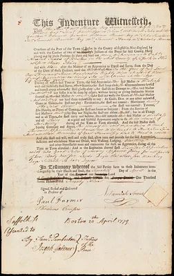 Mary Nickerson indentured to apprentice with Nehemiah Somes of Boston, 20 April 1779
