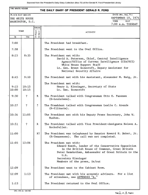 President Gerald R. Ford's Daily Diary, September 10, 1974