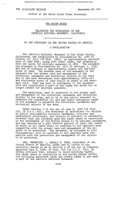 Proclamation for Enlarging the Boundaries of the Cabrillo National Monument, California [Proclamation]