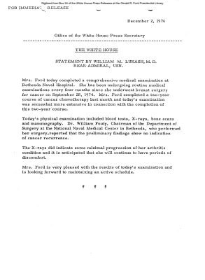 Statement by William M. Lukash, M.D. on Mrs. Ford's physical examination