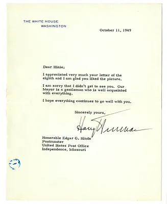 Letter from Harry S. Truman to Edgar Hinde