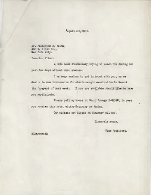 Letters Sent to Dr. Frederick B. Flinn, August 1, 1930