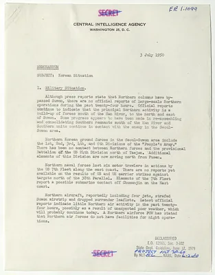 Memorandum from R. H. Hillenkoetter, Korean Situation