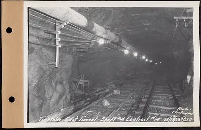 Contract No. 14, East Portion, Wachusett-Coldbrook Tunnel, West Boylston, Holden, Rutland, turntable, east tunnel, Shaft 4, Rutland, Mass., Dec. 17, 1928