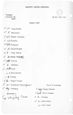 Shopping List for Cabinet Ladies Luncheon
