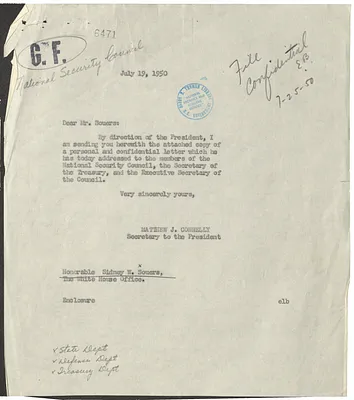 Letter from Matthew Connelly to Sidney Souers