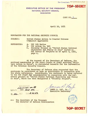 Memorandum from James S. Lay, Jr. to the National Security Council with Attachment