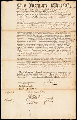 William Warner indentured to apprentice with Thomas Emmons of Boston, 7 August 1765
