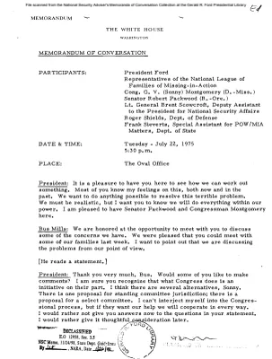 July 22, 1975 - Ford, Representative Sonny Montgomery, Senator Robert Packwood, MIA Families