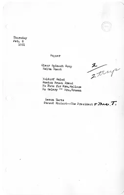White House Supper Menu