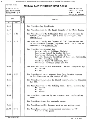 President Gerald R. Ford's Daily Diary, August 30, 1974