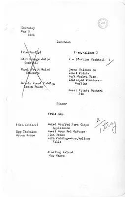 White House Luncheon and Dinner Menu