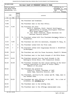 President Gerald R. Ford's Daily Diary, September 24, 1974
