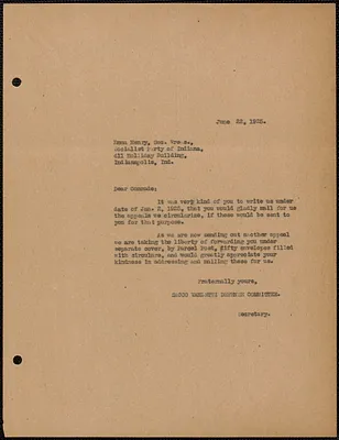 Sacco-Vanzetti Defense Committee typed letter (copy) to Emma Henry (Socialist Party of Indiana), Boston, Mass., June 22, 1925