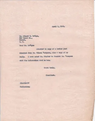 Letters Sent to Edward R. McGlynn, April 1, 1925