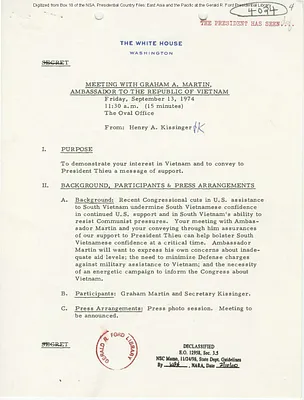 Briefing Paper for President Gerald Ford's Meeting with Ambassador to South Vietnam Graham Martin
