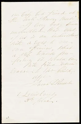 Incomplete letter from Sarah L. Russell, 1 Louisburg Sq., [Boston], to Lydia Maria Child, 3d June
