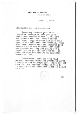 Memorandum from Roberta Barrows to President Harry S. Truman