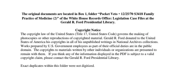 Pocket Veto - 1970/12/25 S3418 Family Practice of Medicine (2)