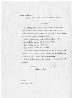 Memorandum from Boleslav Bierut to President Harry S. Truman