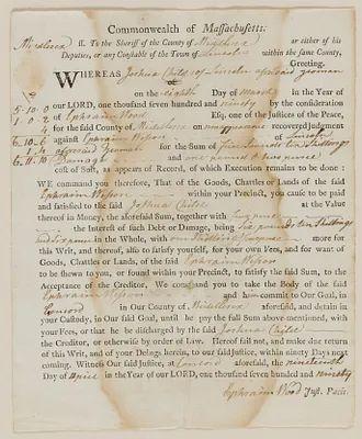 Court order to Ephraim Wesson to pay debt to Joshua Child