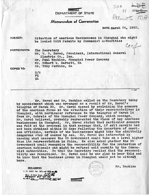 Memorandum of Conversation with Secretary of State Dean Acheson, Mr. R. W. Herod, Paul Hopkins, and Others